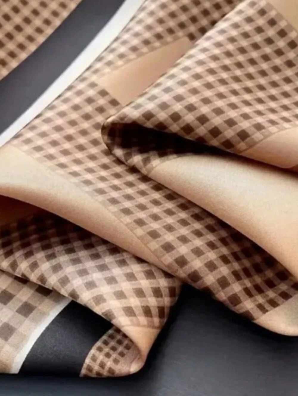 Brown and Black Patterned Women's Silk-Feel Scarf